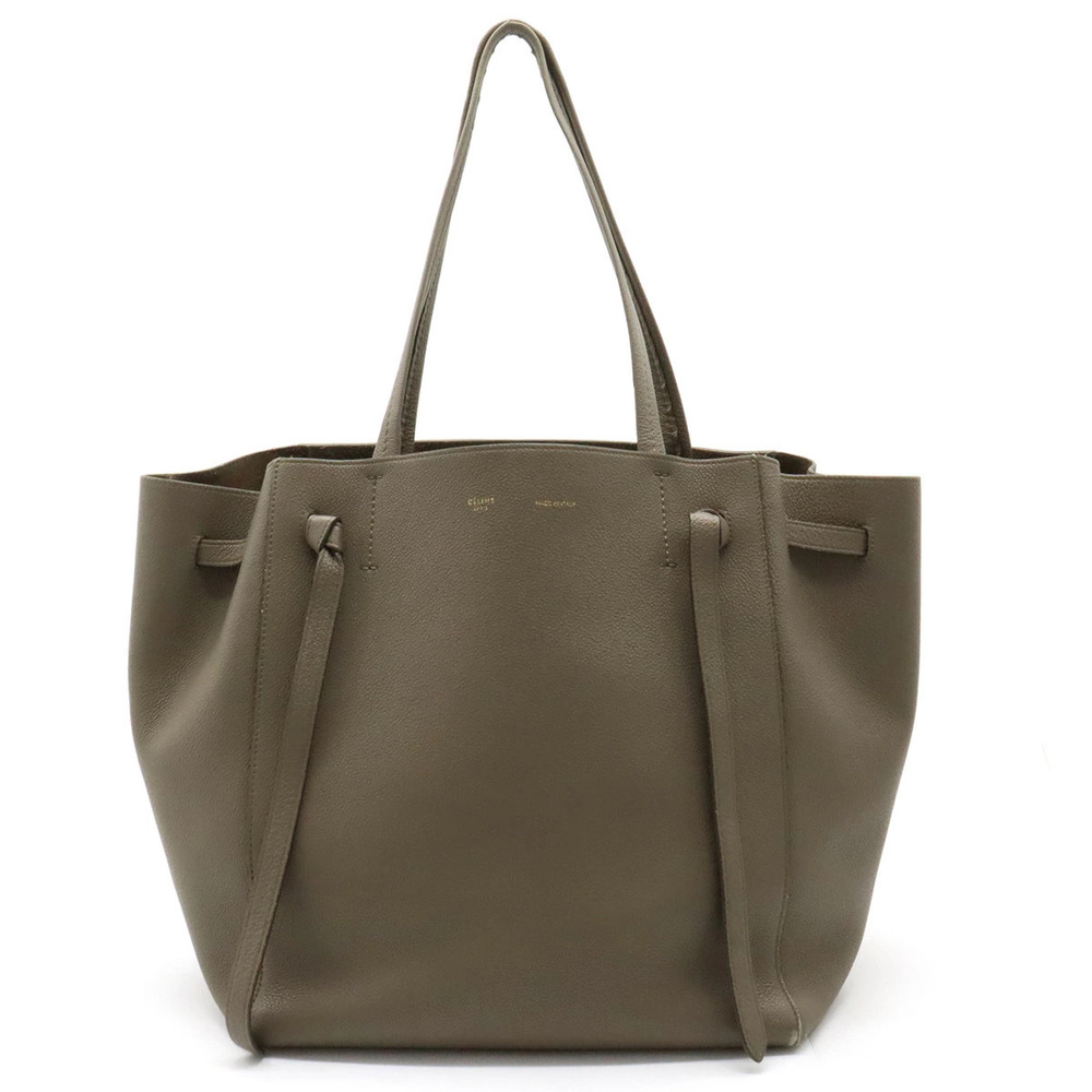 Celine Cabas Phantom Belt Tote Bag Shoulder Hobo Leather Greige Gray